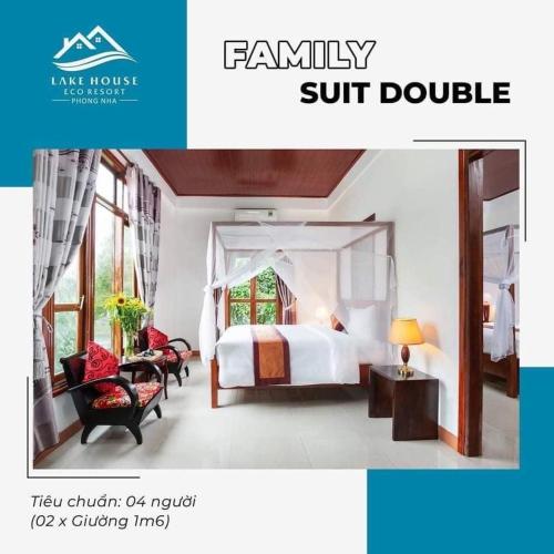 a collage of a picture of a bedroom with a bed at Phong Nha Lake House Resort in Phong Nha