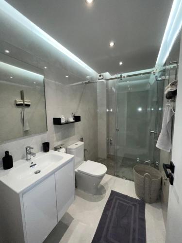 a bathroom with a toilet and a sink and a shower at Villa Eleonor in Tangier