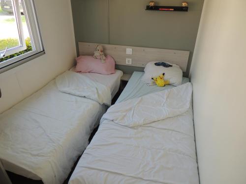 2 Betten mit Kissen auf einem Zimmer in der Unterkunft Chez Loulou et Belette MH048 in Litteau