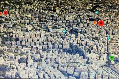 a map of a city with red and green circles at Castelletto - Appartamento+P. Auto : La Funicolare in Genova