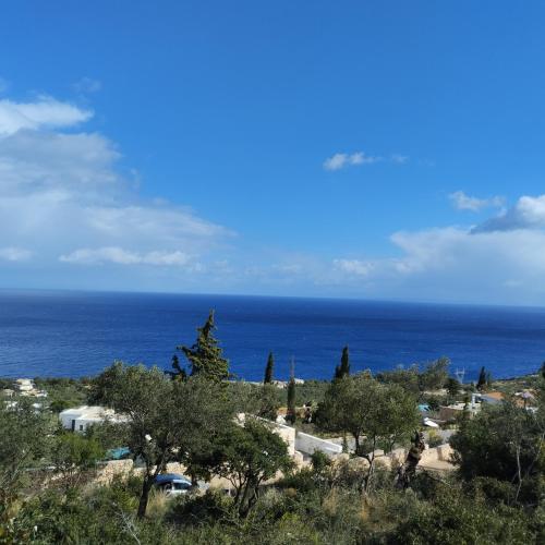una colina con árboles y vistas al océano en Sea View Land for Rent, en Agios Nikolaos