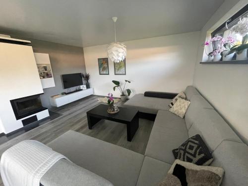 un salon avec un canapé et une télévision dans l'établissement Stošice Residence, à Liptovský Mikuláš