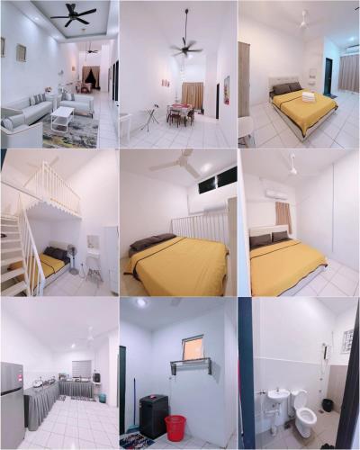 eine Collage mit vier Fotos eines Zimmers in der Unterkunft Aidee Homestay Taman Ria Height in Tawau