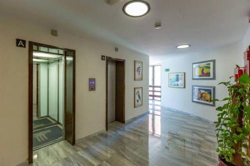 a hallway of a building with a door and a plant at Appartamento Aurelio - Vaticano in Rome