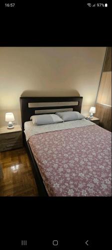 a bedroom with a large bed with two night stands at Aphrodite Apartment in Podgorica