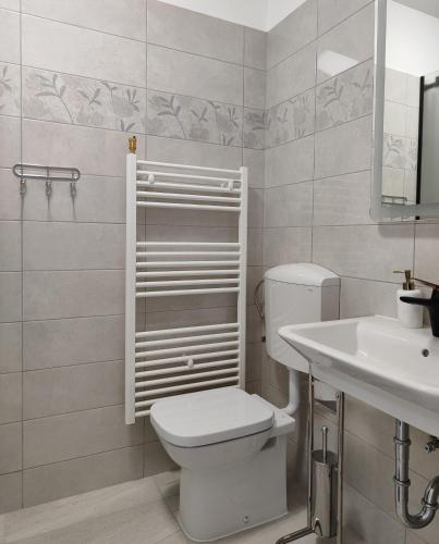 a bathroom with a toilet and a sink at Villa Vino & Grad in Zagreb