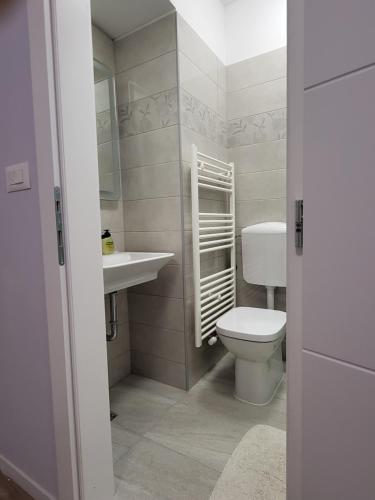 a bathroom with a toilet and a sink at Villa Vino & Grad in Zagreb