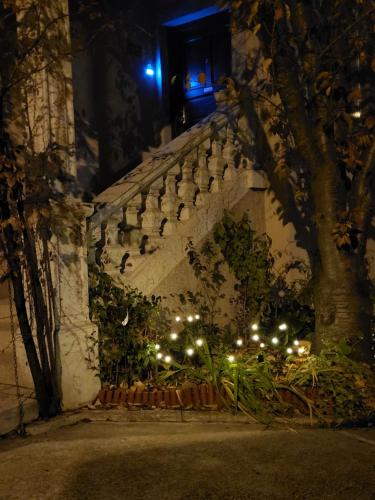 a group of stairs with lights on them at night at Villa Vino & Grad in Zagreb