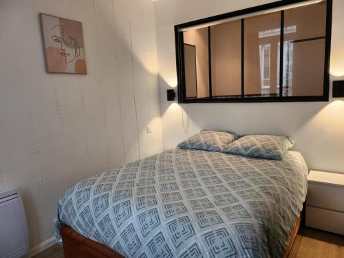 Ένα ή περισσότερα κρεβάτια σε δωμάτιο στο Charmant cocon iodé cosy équipé, baigné de lumière, situé au cœur de La Rochelle à 1min à pied du marché central avec TV, Netflix et Wifi