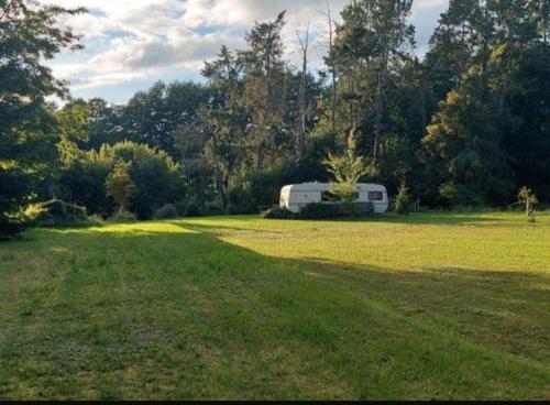 a rv parked in a field in a field at Camping Müritz Nationalpark - Wohnmobilstellplatz in der Mecklenburgischen Seenplatte Strom & Wasser vor Ort in Carpin