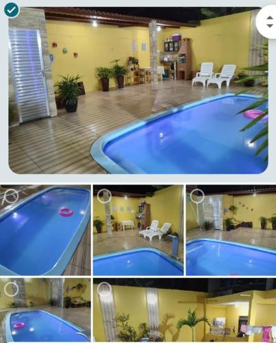 un collage de cuatro fotos de una piscina en Casa com piscina, en Camaçari
