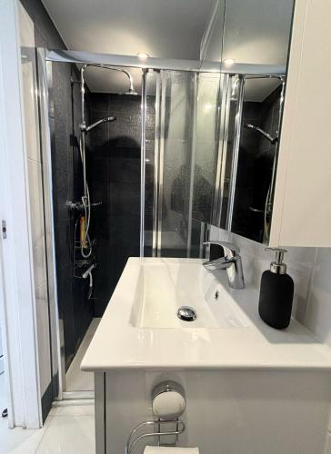ein Bad mit einem Waschbecken und einer Dusche in der Unterkunft Maison 2 chambre, CALME a 12 min de La Défense et 20min de Paris in Colombes