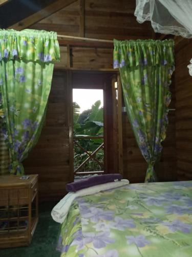 Schlafzimmer mit einem Bett und einem Fenster in der Unterkunft Berkey's Jungle Paradise Resort in Roseau