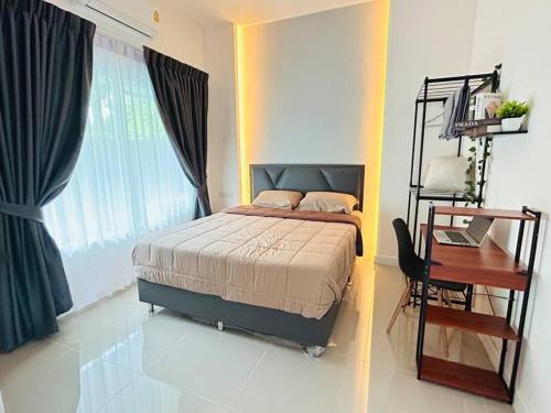 Ένα ή περισσότερα κρεβάτια σε δωμάτιο στο New house 3Bedroom 2Bathroom Free parking
