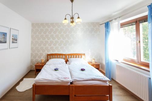 リプノ・ナト・ヴルタヴォウにあるVila Kubik Lipnoのベッドルーム(ベッド1台、窓付)
