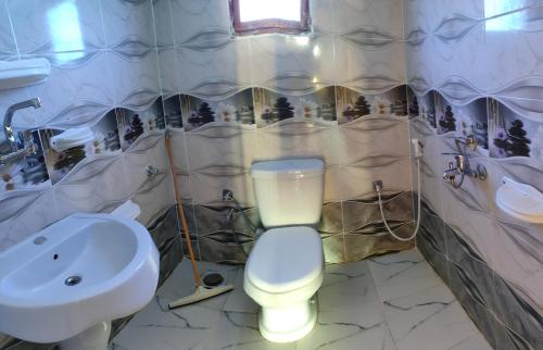 een badkamer met een wit toilet en een wastafel bij Casablanca Beach Camp in Nuweiba‘ el Muzeinah