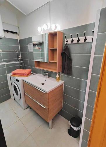 une salle de bain avec un lavabo et une machine à laver dans l'établissement Appartement 2 chambres Terrasse, à Orange