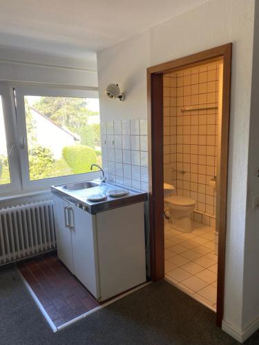 a bathroom with a sink and a toilet at 3 Zimmer Wohnung in Isernhagen