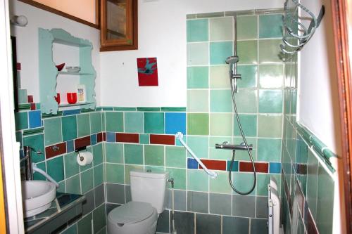 een badkamer met een toilet en een douche bij Ecuries de Coqueretaumont in Varengeville-sur-Mer