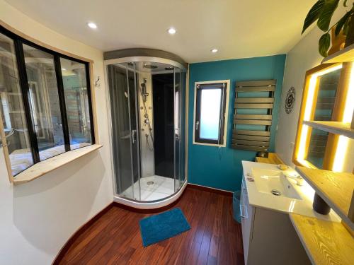 a bathroom with a shower and a sink at Le Chal'étincelle in Valdeblore