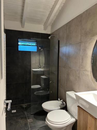 La salle de bains est pourvue de toilettes, d'une douche et d'un lavabo. dans l'établissement Homestay Victoria Entre Rios, à Victoria