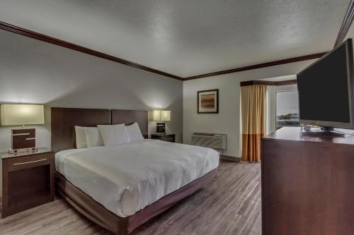 a hotel room with a bed and a flat screen tv at Park Inn by Radisson, Salt Lake City-Midvale in Midvale
