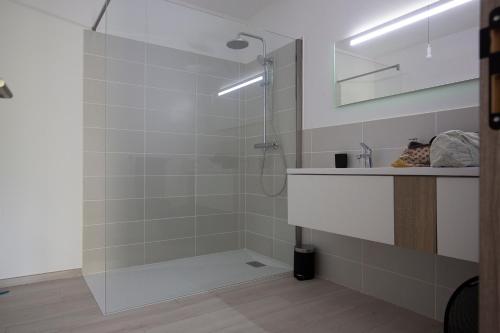 une salle de bain avec douche et lavabo dans l'établissement Villa MAYA, à Lecci