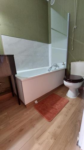 une salle de bain avec baignoire et toilettes dans l'établissement Studio aux pieds des pistes - Le Balcon de Villard, à Villard-de-Lans