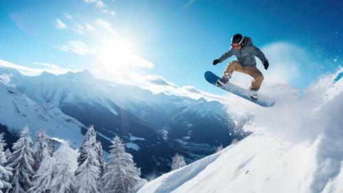 um homem voando pelo ar enquanto monta uma prancha de snowboard em Boutiquehotel Lindenhof em Oberdrauburg