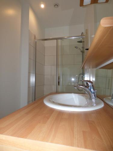een badkamer met een wastafel en een douche bij "Le Patio"-Meublé de Tourisme 3 étoiles -Résidence "Les Logis de Béziers"-Garage optionnel-Cœur de ville-Plages à 16km ! in Béziers