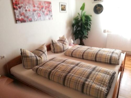 - 2 lits dans une chambre avec des oreillers dans l'établissement Appartment Haring, à Hollenstein an der Ybbs