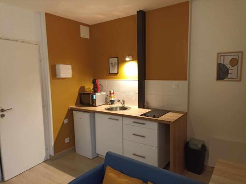 une petite cuisine avec un évier et un micro-ondes dans l'établissement Deguise 9, à Valenciennes