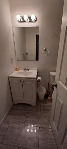 a bathroom with a sink and a mirror at willoughby inn in Newark