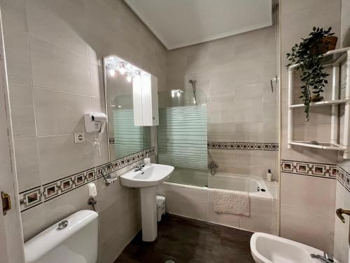 a bathroom with a sink and a toilet and a tub at Apartamento Castilla 30 - Parking Publico Gratuito in Toledo