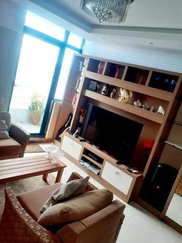 Tropical executive Ap 1411 في ماناوس: غرفة معيشة بها أريكة وتلفزيون