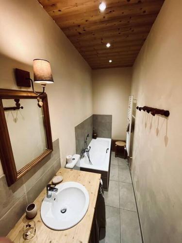 une salle de bain avec un lavabo et une baignoire dans l'établissement Appartement cosy avec jardin, à Saint-Jean-dʼAulps