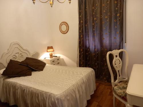 ein Schlafzimmer mit einem Bett, einem Tisch und einem Stuhl in der Unterkunft La Casuca de Ana&Isabel in Palencia