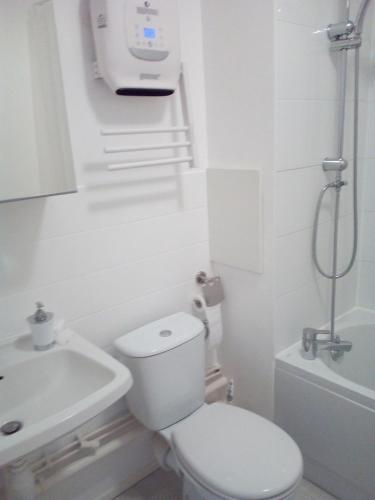 uma casa de banho branca com um WC e um lavatório em LE COSY- tram Saint Florent - CHU à 5 minutes em Estrasburgo