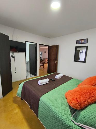a bedroom with two beds in a room at Hostal Villa del Sol in Salento