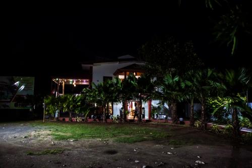 a house at night with palm trees in front at Golden Star Guest House in Jaffna