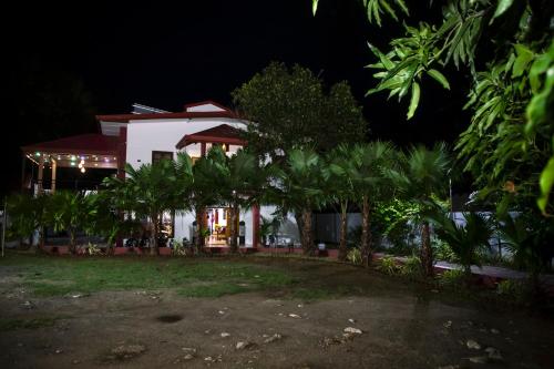 a house at night with palm trees in front at Golden Star Guest House in Jaffna