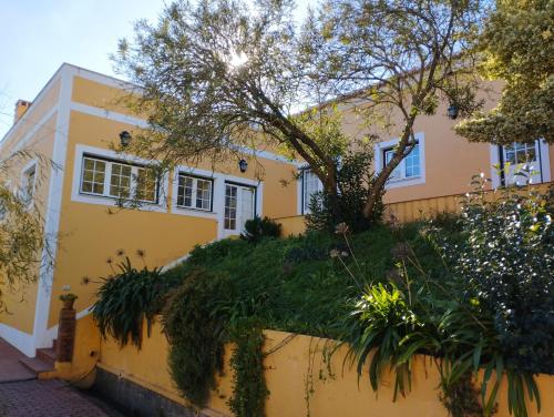 uma casa amarela com uma parede amarela em Villa Rosa - Quinta do Santo Espírito em Aveiras de Baixo