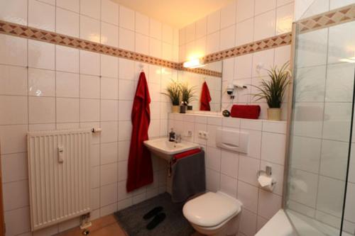 un baño con inodoro y lavabo en Oewern Diek App 03, en Wustrow