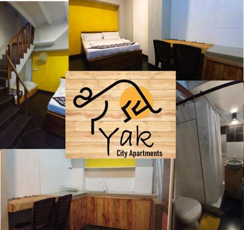 a collage of photos with a sign for a city apartment at Yak City Apartments in Kandy