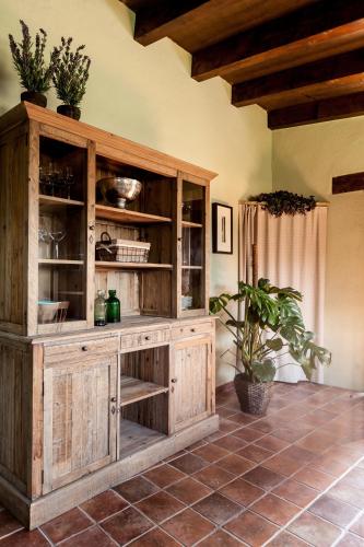 a large wooden cabinet with plants on top of it at Estança La Pau - Adults Only in Mallá