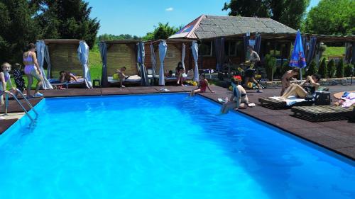 a group of people playing in a swimming pool at Vila Rodjak sa sela in Mionica
