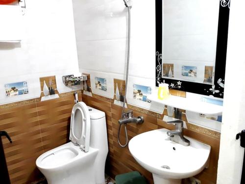 a bathroom with a toilet and a sink at TD Luxury Hotel in Cat Ba