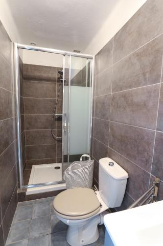 une salle de bain avec toilettes et douche dans l'établissement GRAND SUD, à Hyères