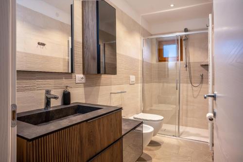 ein Bad mit einem Waschbecken und einem WC in der Unterkunft Villa la Brisa 2 in Predazzo