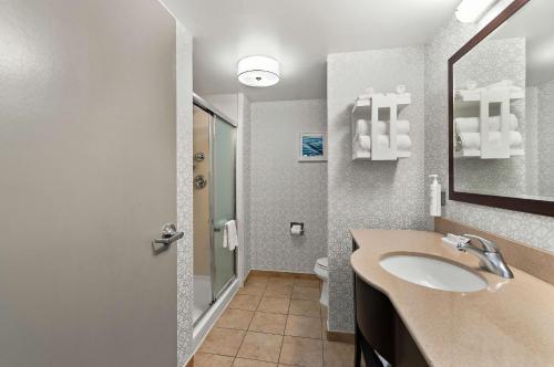 a bathroom with a sink and a toilet at Hampton Inn & Suites Fort Belvoir Alexandria South in Alexandria